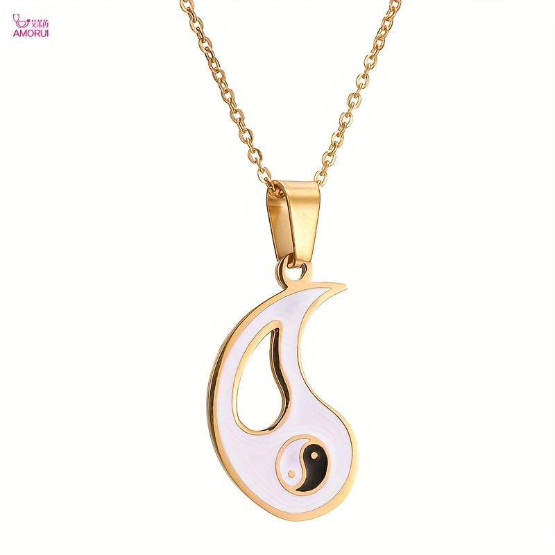 Yin Yang Puzzle Matching Pendant Necklace Couples Stainless Steel Enamel